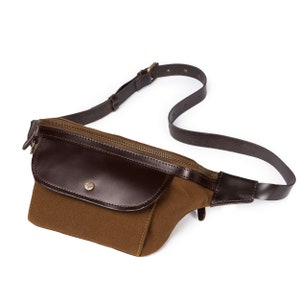 DRAKENSBERG fanny pack »Sean« umbra-brown, handmade waist bag & shoulder bag for men made from sustainable canvas + leather
