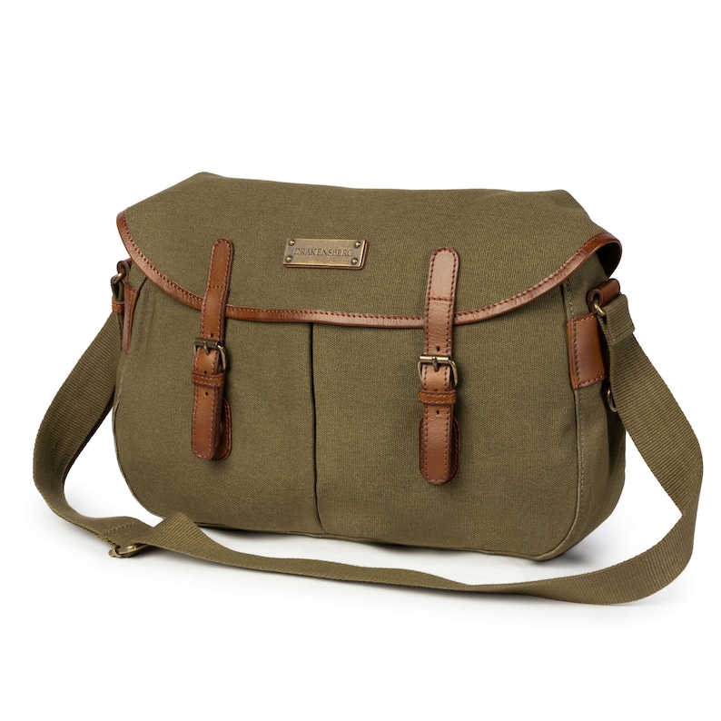 DRAKENSBERG Messenger Bag Felix Olive-Green, compact vintage briefcase & shoulder bag for men made of sustainable canvas leather image 1