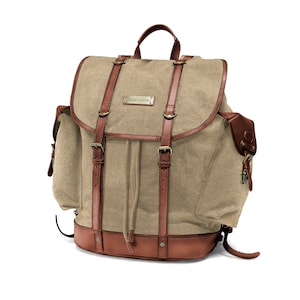 DRAKENSBERG Backpack »Henry« Khaki-Beige, handmade hiking backpack mountaineering backpack for men | sustainable canvas + leather