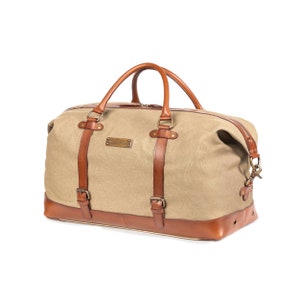 DRAKENSBERG Weekender »Owen« Khaki-Beige, handgemachte Reisetasche & Sporttasche für Herren aus nachhaltigem Canvas + Leder
