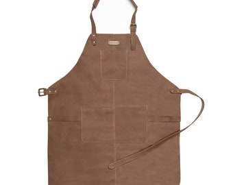 Tablier de cuisine XXL DRAKENSBERG »Bob« Havanna-Braun, Tablier de cuisine fait main, pour homme & barista en cuir premium durable