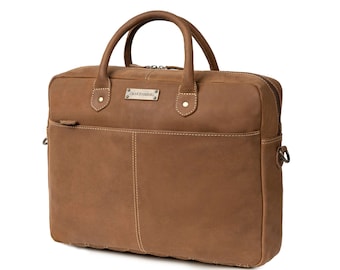 DRAKENSBERG Messenger Bag »Hugo« Havana Brown, handmade vintage briefcase & laptop bag for men made of fine and sustainable leather