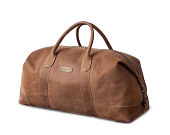 DRAKENSBERG Weekender »David« (M) Havana brown, handmade travel bag & sports bag for men | sustainable premium leather