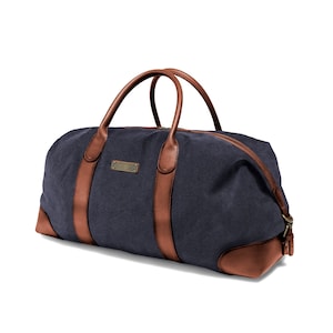 DRAKENSBERG Weekender »David« (M) Marine-Blau, handgemachte Reisetasche & Sporttasche für Damen aus nachhaltigem Canvas + Leder