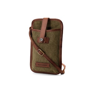 DRAKENSBERG Phone Bag "Vic" olive-green, canvas cross body smartphone bag with coin and credit card compartment for men