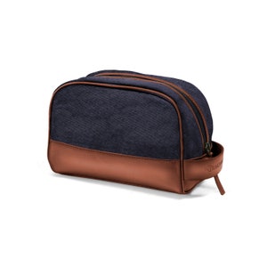 DRAKENSBERG Washbag »Glen« Navy-Blue, handmade toilet bag & cosmetic bag for men | sustainable canvas + leather