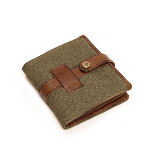 Portefeuille DRAKENSBERG »Earl« vert olive, portefeuille vintage fait main & porte-monnaie pour homme en toile durable + cuir de