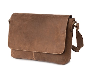 DRAKENSBERG Messenger Bag »Leon« Havana Brown, handmade vintage briefcase & laptop bag for men made of fine and sustainable leather