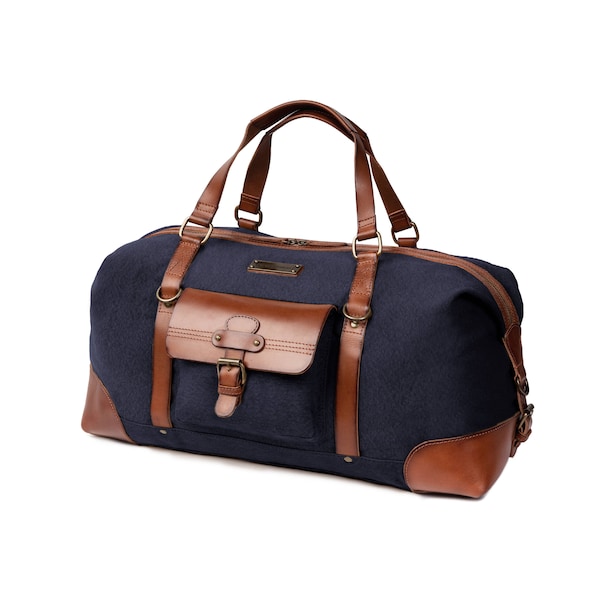 DRAKENSBERG Reisetasche »Sam« Marine-Blau, handgemachter vintage Weekender & Sporttasche für Herren aus nachhaltigem Canvas + Leder