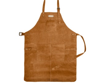 DRAKENSBERG Barbecue Apron »Bob« Cognac-Brown, handmade cooking apron, kitchen apron for men & barista | sustainable premium leather