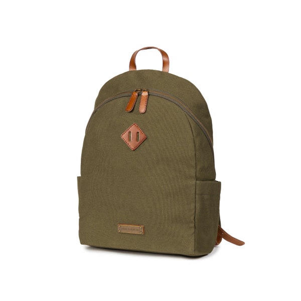 DRAKENSBERG Backpack »Nala« Olive-Green, small lightweight backpack in retro college design for women and men made of canvas and leather