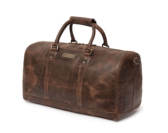 DRAKENSBERG Weekender »John« Espresso Brown, handmade travel bag & sports bag for men made from sustainable premium leather.