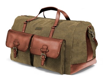 DRAKENSBERG Reisetasche »Steve« Oliv-Grün, handgemachter vintage Weekender & Sporttasche für Herren aus nachhaltigem Canvas + Leder