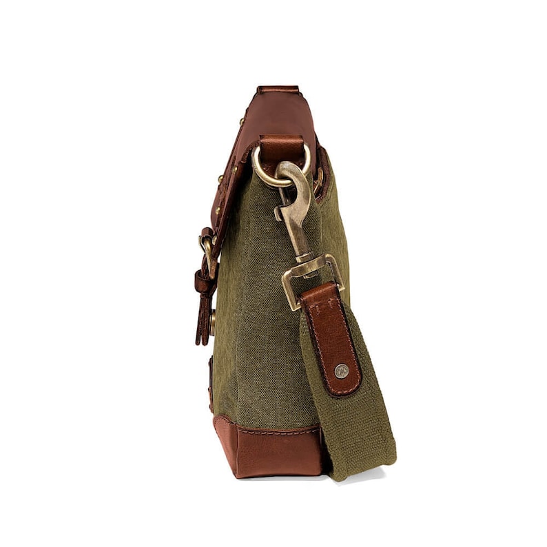 DRAKENSBERG Kuriertasche Mila Oliv-Grün, handgemachte vintage Umhängetasche für Damen und Herren aus nachhaltigem Canvas Leder Bild 5