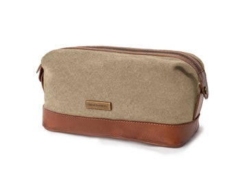 DRAKENSBERG Toilet Bag »Ruby« Khaki-Beige, Handmade Necessair & Cosmetic Bag for Men made of Sustainable Canvas + Leather