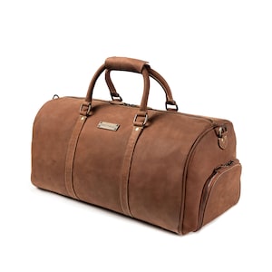 DRAKENSBERG Weekender »Finn« Havanna-Braun, handgemachte Reisetasche & Sporttasche mit Schuhfach für Herren aus nachhaltigem Leder