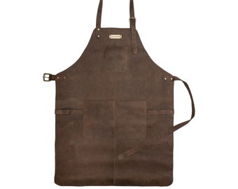DRAKENSBERG Barbecue Apron »Bob« Coffee-Brown, handmade cooking apron, kitchen apron for men & barista | sustainable premium leather