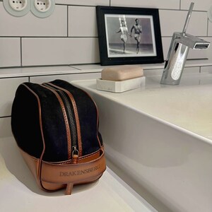 DRAKENSBERG Toilet Bag »Glen« Black/Brown, handmade toilet bag & cosmetic bag for men | sustainable canvas + leather image 2