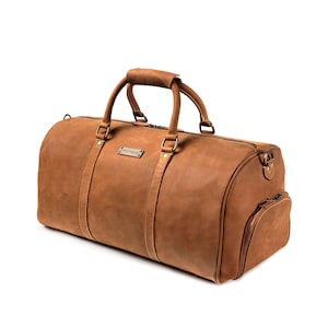 DRAKENSBERG Weekender »Finn« Cognac-Braun, handgemachte Reisetasche & Sporttasche mit Schuhfach für Herren aus nachhaltigem Leder