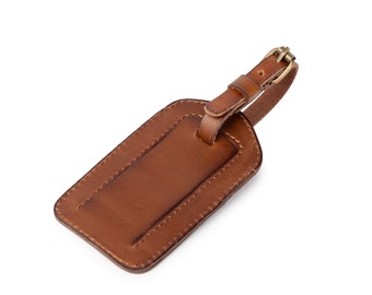 DRAKENSBERG Luggage tag »Luca« vintage brown, handmade leather luggage tag for men and women