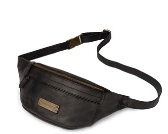 DRAKENSBERG Bum Bag »Mel« Vintage-Black, handmade fanny pack & shoulder bag for men made from sustainable premium leather