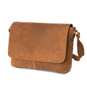 DRAKENSBERG Messenger Bag »Leon« Cognac Brown, handmade vintage briefcase & laptop bag for men made of fine and sustainable leather