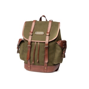 DRAKENSBERG Sac à dos »Henry Junior« vert olive, sac à dos de randonnée & d'alpinisme fait main pour les enfants en toile durable + cuir de