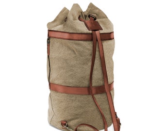 DRAKENSBERG Duffel bag »Robin« Khaki-Beige, handmade large backpack & travel bag for men in sustainable canvas + leather
