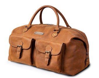 DRAKENSBERG Travel Bag »Ray« Cognac-Brown, handmade weekender & sports bag for men | sustainable premium leather