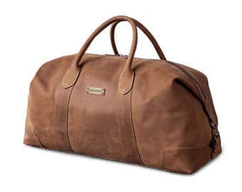 DRAKENSBERG Weekender »David« (L) Havana brown, handmade travel bag & sports bag for men | sustainable premium leather