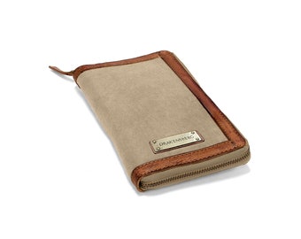 DRAKENSBERG travel wallet »Travis« Khaki-Beige, handmade travel wallet & purse for men | sustainable canvas + leather