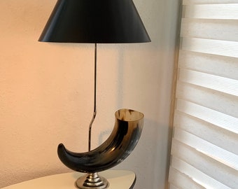 Vintage table lamp with horn 80s Hollywood Regency style