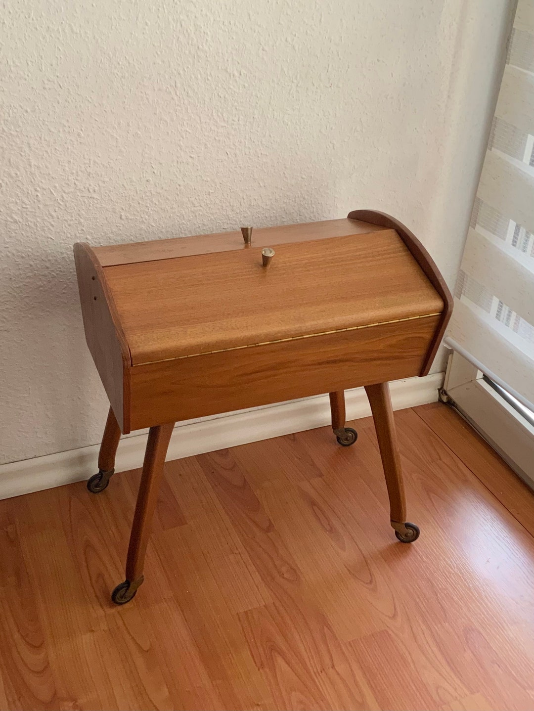Vintage Sewing Box Side Table Danish German Design Mid Century From the
