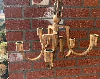 Rare Brutalist ceiling brass candle holder Harjes Dalbeck Era from the 60s Mid Century Modern Copper Chain incl.