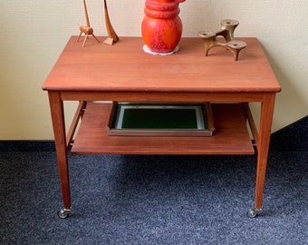 Vintage Danish Teak Bar Cart Tea Serving Trolley Side Table 60s Mid Century