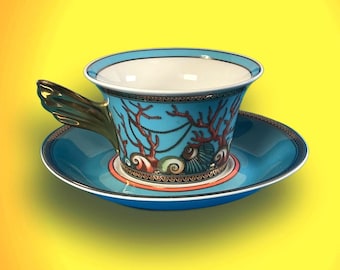 Versace „ les tresors de la mer „ Tea Collectors Cup + Saucer Jubilee Collection of Rosenthal Studio Line Porcelain 1994