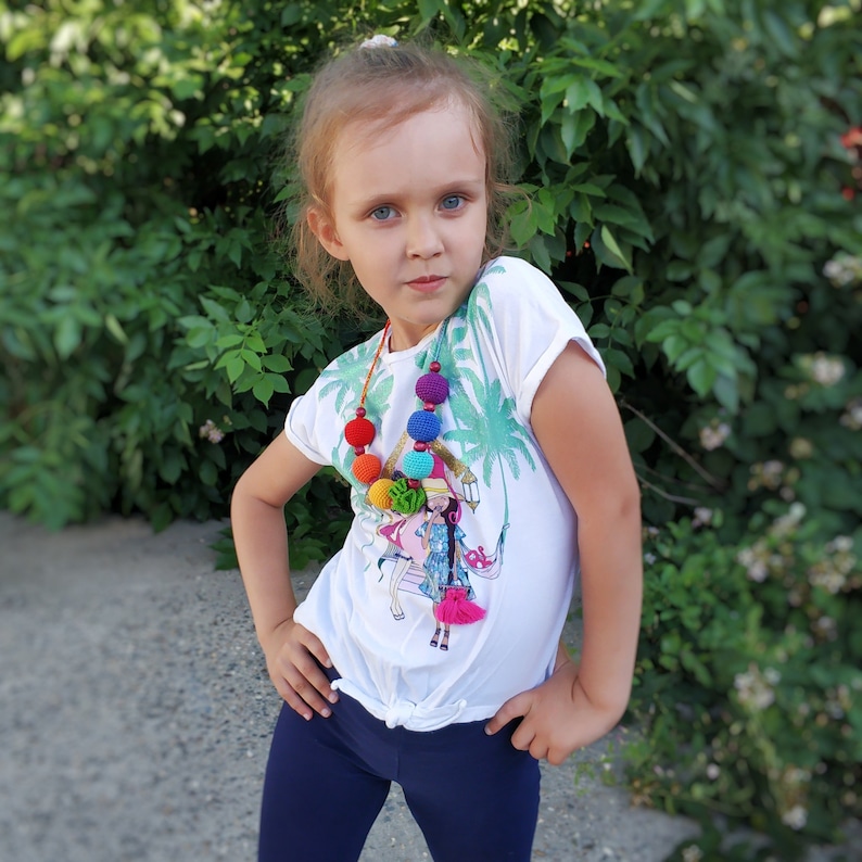 Little girl jewelry rainbow girls necklace crochet beads | Etsy