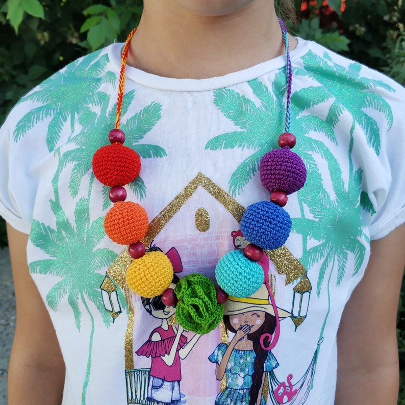 Little girl jewelry rainbow girls necklace crochet beads Etsy