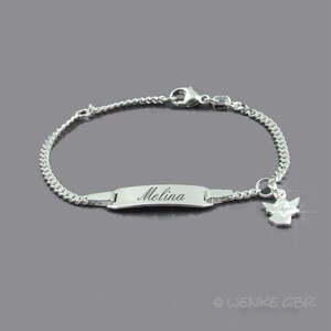 Children's bracelet silver with engraving and guardian angel pendant image 1