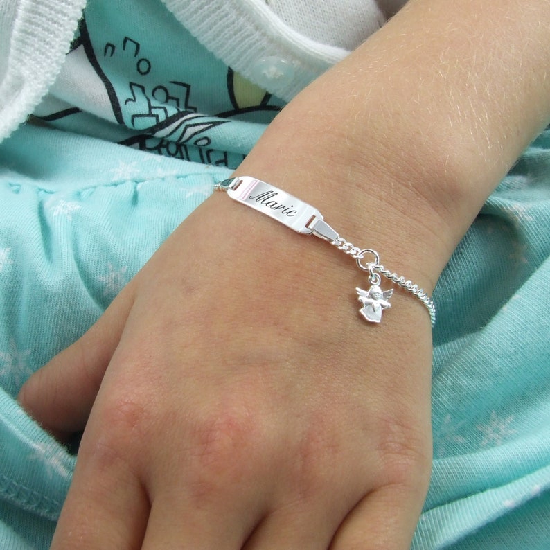 Children's bracelet silver with engraving and guardian angel pendant image 5