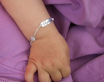 Kinderarmband Silber mit Herz-Schutzengel + Name