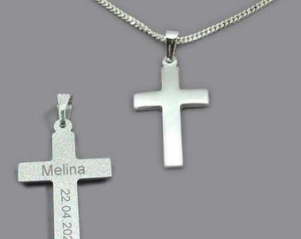 Cross pendant made of 925/-silver with chain - engraving included on request - for communion, confirmation, baptism or birth
