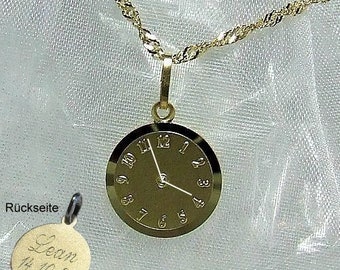 Baptism watch birth clock 333 gold with chain made of doublé gold including engravings, gift for baptism, birth, baptism gift, baptism chain, baptism pendant