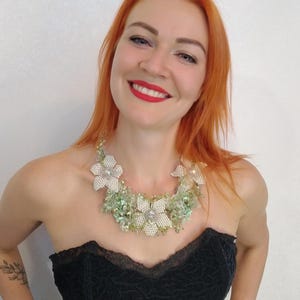 Artistic Lily Flower Beaded Necklace - Bridal Jewelry - Romantic Gift for Her