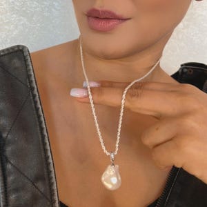 Baroque Pearl Pendant Silver Twisted Rope Chain Necklace and Earrings -  Irregular Pearl Jewelry Set  - Wedding Jewelry
