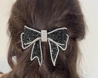 Oversized Rhinestone Bow Barrette: Coquette Hair Clip