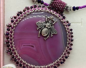 Embroidered Jasper Pendant Jewelry - Handcrafted Beauty in Purple/Black Stones