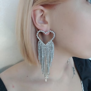 Chic and Stylish Long Tassel Earrings with AB Rhinestones