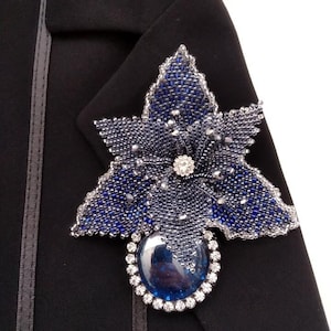Rhinestone Flower Brooch - Floral Statement Piece - Unique Runway Jewelry