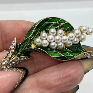 Spring Flower Blossom Crystal Brooch Pin- Lily of the Valley Jewelry-Floral Jewelry Gift for Her